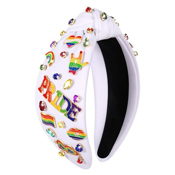 Rainbow Pride Headband LGBTQ Heart Flag Rhinestone Women's Hair Accessory - Picture 6 of 6